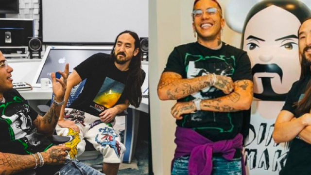 Steve Aoki e Sfera Ebbasta in studio insieme.