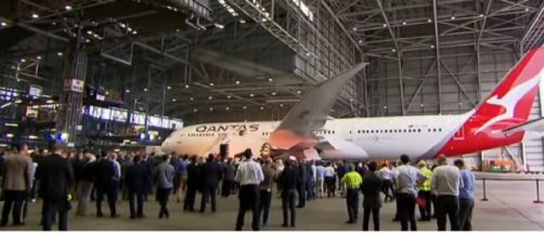 Qantas trialling non-stop flights to New York and London. [Image source/Nine News Australia YouTube video]