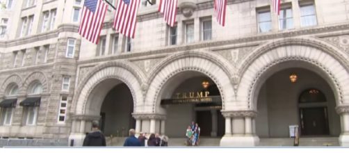 Ethics questions force Trump Organization to put D.C. hotel up for sale. [Image source/CBS Evening News YouTube video]