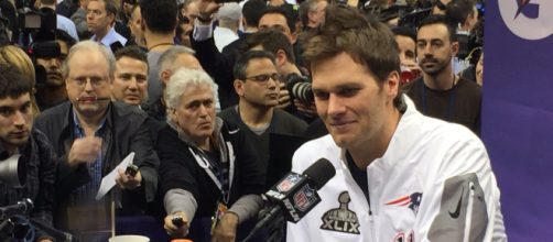 Qb Tom Brady at super bowl press conference. [Image Source: WEBN-TV/Flickr]