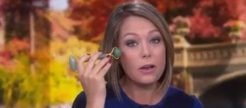 Dylan Dreyer gets her guy co-hosts in on demonstrating the jade roller with her, on 'Today." [Image source: TODAY-YouTube]