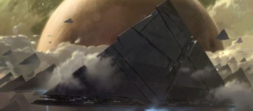 Bungie's concept art featuring the nacho-shaped ships. [Image source: Unknown Player/YouTube]