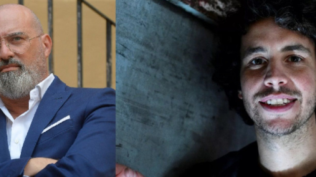 Stefano Bonaccini, candidato di centrosinistra alla presidenza della Regione Emilia Romagna e Santori del movimento delle sardine