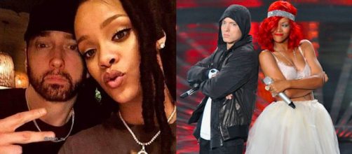 Eminem e Rihanna, sia a sinistra che a destra.