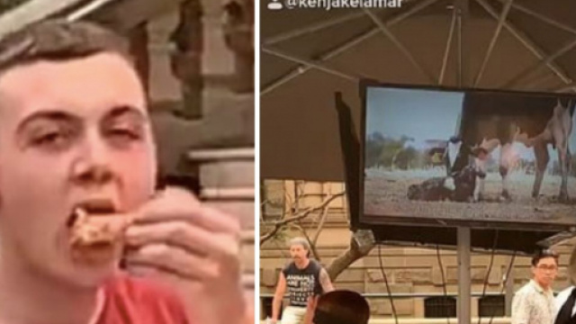 Il mange du poulet frit devant une manifestation végane et fait le buzz. Credit: TikTok