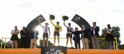 Geraint Thomas sul podio del Tour de France 2018