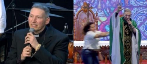 Padre Marcelo foi empurrado de palco durante uma missa, em julho (Reprodução/TV Globo)