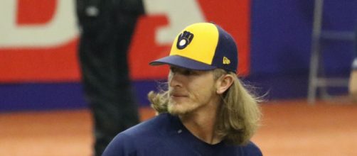 Josh Hader pitching at Exhibition Stadium. [image source: D. Benjamin Miller- Wikimedia Commons]