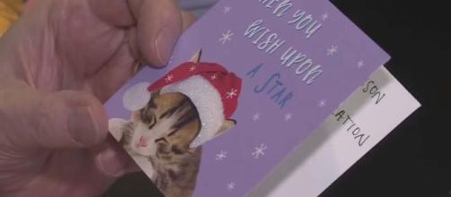 A six-year-old girl found a cry for help in a Christmas card. [Image Sky News/YouTube]
