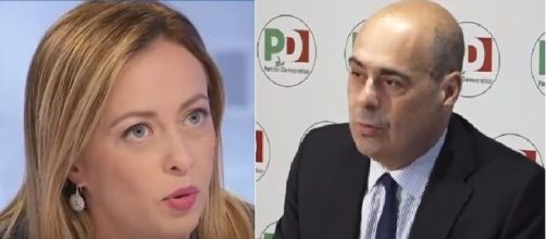 La leader di Fratelli d'Italia, Giorgia Meloni e il segretario del Pd, Nicola Zingaretti