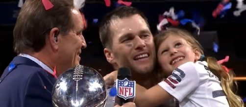Brady celebrates his Super Bowl LIII win with Vivi. [Image Source: NFL/YouTube]
