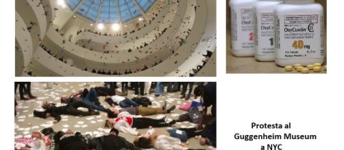 Protesta al Guggenheim per protestare contro un farmaco antidolorifico commercializzato dalla Purdue Pharma