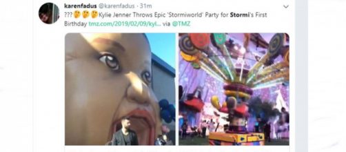 Twitter reacts to Kylie Jenner's burthday party extravaganza for Stormi - Image credit TMZ via karenfadus | Twitter