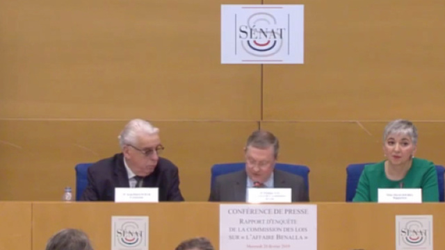 La commission d'enquête du Sénat au moment de rendre son rapport sur l'affaire Benalla