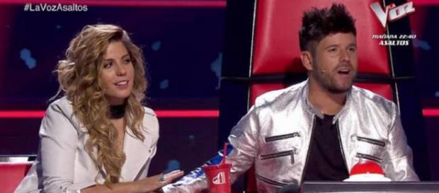 Miriam Rodríguez y Pablo López en el plató de 'La Voz'. / Atresmedia Miriam Rodríguez y Pablo López en el plató de 'La Voz'. / Atresmedia