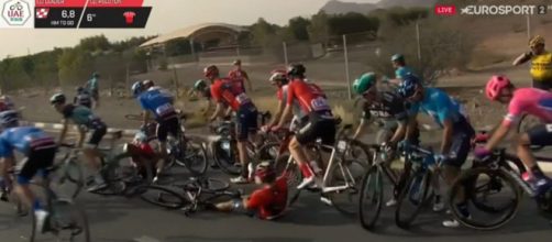 UAE Tour, la caduta che ha condizionato Valverde e Nibali