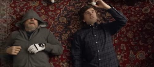 Dr Glassman (Richard Schiff) and Dr. Murphy (Freddie Highmore) enjoy some cannabis capers on The Good Doctor. [Image source:TV Promos-YouTube]