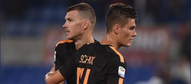 Edin Dzeko e Patrick Schick, attaccanti della Roma Edin Dzeko e Patrick Schick, attaccanti della Roma