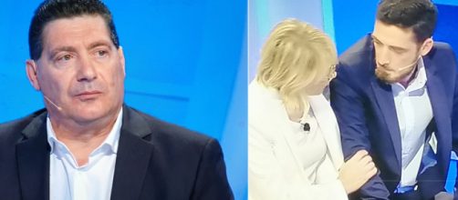 C'è Posta per Te, da sinistra Pietro e il figlio Daniele mentre viene consolato da Maria De Filippi