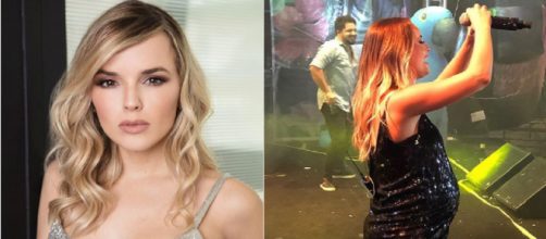 Thaeme exibe barriga de grávida durante show (Foto Montagem/ Instagram)
