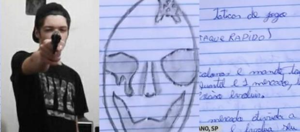 Guilherme e o caderno encontrado junto ao atirador (Reprodução Globo News) Guilherme e o caderno encontrado junto ao atirador (Reprodução Globo News)