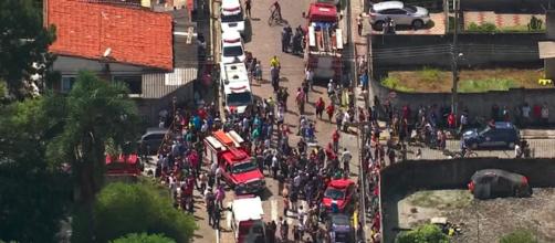 Imagem aérea do local onde ocorreu massacre em Suzano (SP) (Reprodução/Rede Globo)