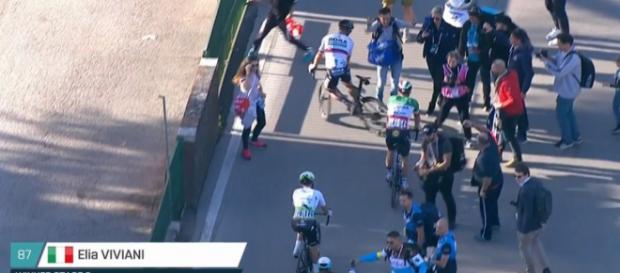 Elia Viviani e Peter Sagan subito dopo l'arrivo. Elia Viviani e Peter Sagan subito dopo l'arrivo.