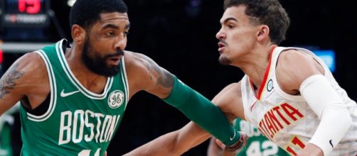 Kyrie Irving and Trae Young battled on the court in Boston on Saturday (Mar. 16). - [ESPN / YouTube screencap]