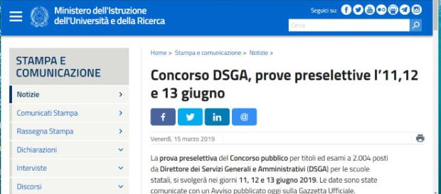 Date prova pre selettiva dsga, e comunicazione sedi Date prova pre selettiva dsga, e comunicazione sedi
