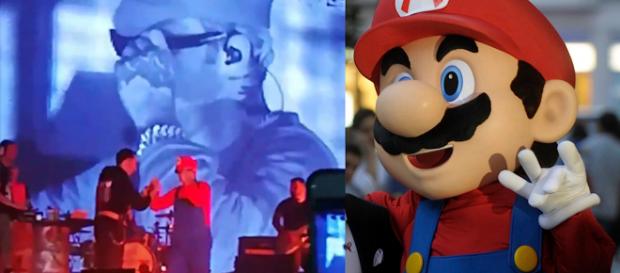 Salmo travestito da Super Mario a Napoli. Salmo travestito da Super Mario a Napoli.