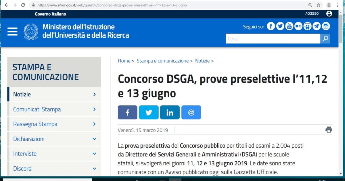 Concorso Dsga, La Prova Pre-selettiva Si Svolgerà 11,12 E 13 Giugno