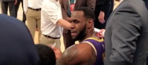 LeBron James yells at a teammate while on the bench during Sunday's game against on the Knicks. - [MSG / YouTube screencap]