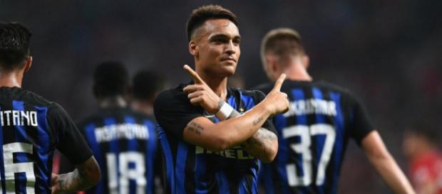 Milan-Inter, Lautaro Martinez festaggia il suo gol Milan-Inter, Lautaro Martinez festaggia il suo gol