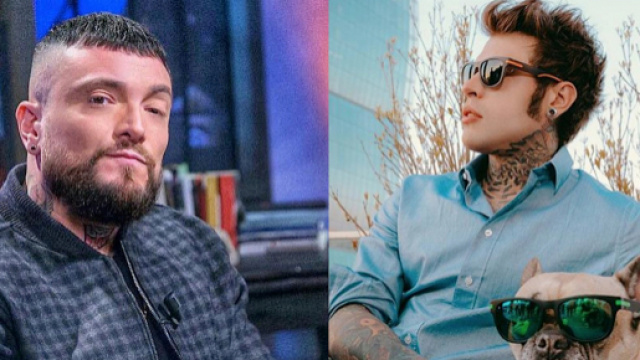 Gu&eacute; Pequeno a sinistra, Fedez a destra.