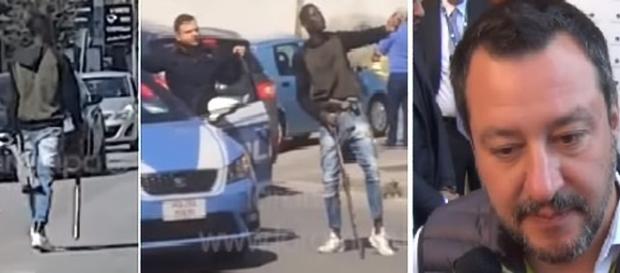 Senegalese armato di mazza minaccia passanti (Ph. Facebook Matteo Salvini) Senegalese armato di mazza minaccia passanti (Ph. Facebook Matteo Salvini)