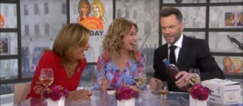 Joel McHale toasts Kathie Lee Gifford and Hoda Kotb with something harder on 'Today.' - [TODAY / YouTube screencap]