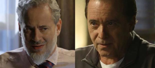 Olavo e Eurico discutem planos de destruir a cidade. (Reprodução/Gshow) Olavo e Eurico discutem planos de destruir a cidade. (Reprodução/Gshow)