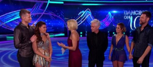 The night's lowest scorers Saara and Brian face the Semi-Final Skate-Off (Image credit: Dancing On Ice/ITVhub)