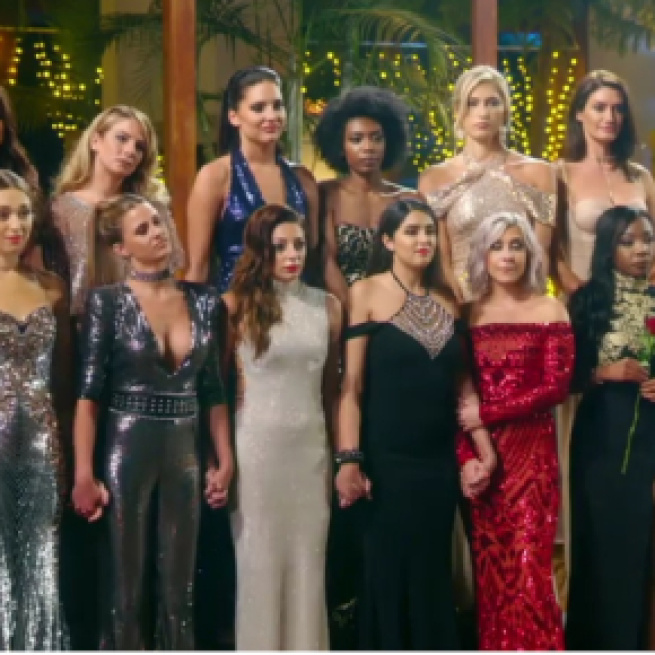 15 single ladies prepare for the first Rose Ceremony of the series (Image credit: The Bachelor UK/Channel 5)