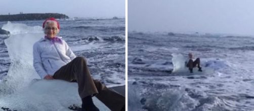 Idosa senta em Iceberg para tirar foto e é levada pelo mar (Foto: Reprodução Youtube)