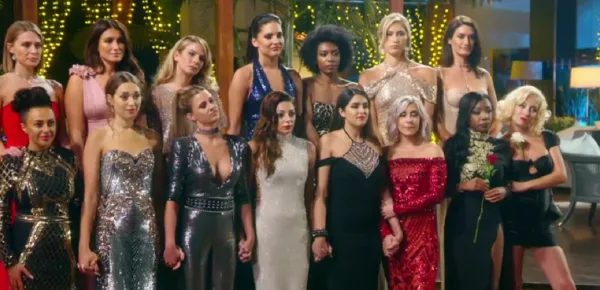 15 single ladies prepare for the first Rose Ceremony of the series (Image credit: The Bachelor UK/Channel 5)