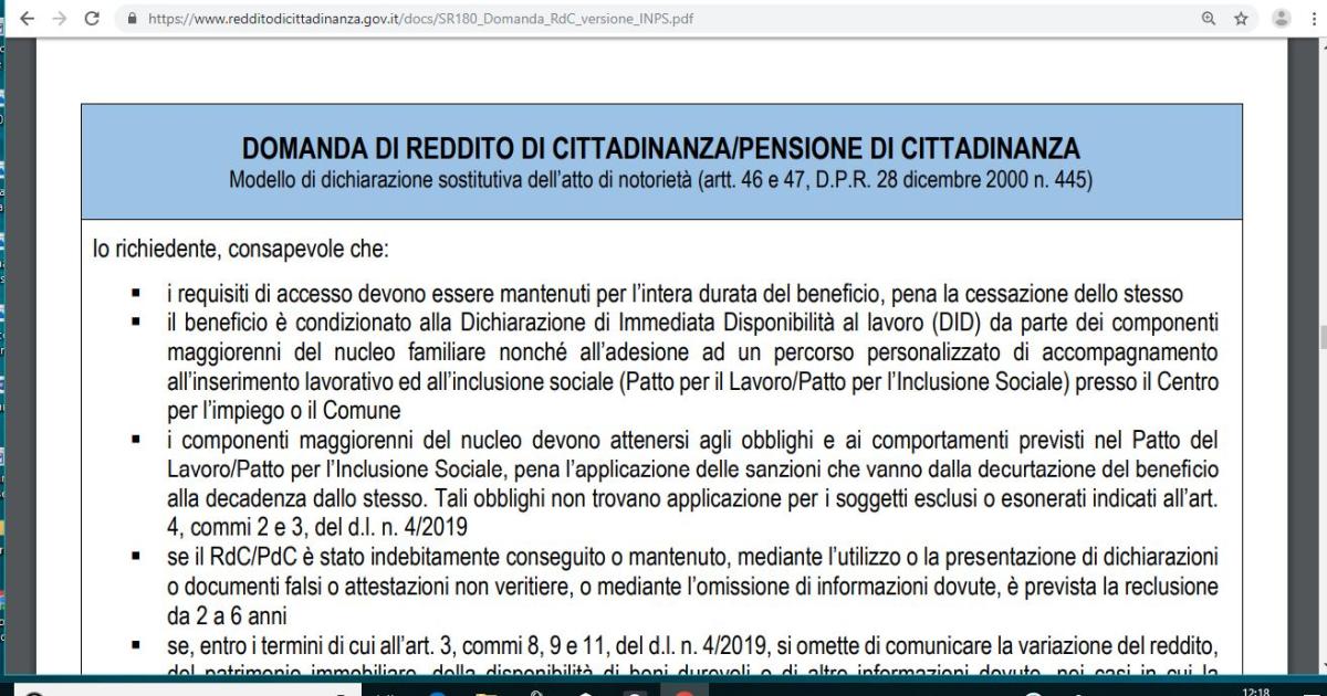 Domanda Reddito Di Cittadinanza Il Modello Si Compone Di Sette Sezioni