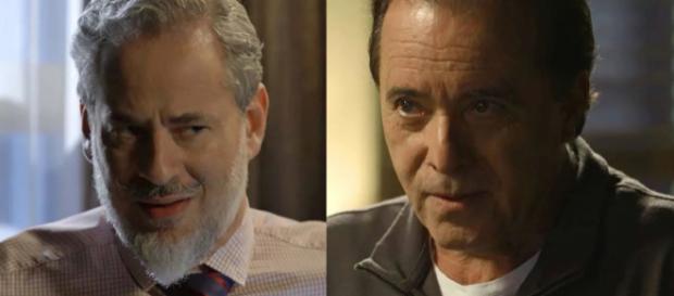 Eurico o Olavo seguem plano de 'roubar' a fonte (Reprodução Gshow) Eurico o Olavo seguem plano de 'roubar' a fonte (Reprodução Gshow)