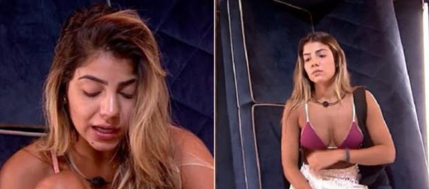 No confessionário, a produção do programa deu a notícia a Hariany (Reprodução/TV Globo) No confessionário, a produção do programa deu a notícia a Hariany (Reprodução/TV Globo)