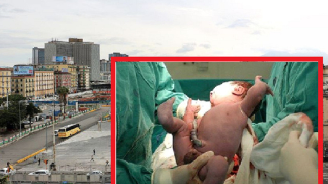 Donna partorisce in strada a Napoli (fotomontaggio di repertorio)