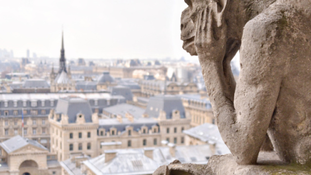 Una delle statue che simboleggiano il Notre Dame de Paris.