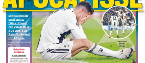 AjaxCristiano Ronaldo caiu na junto com a Juventus na Liga dos Campeões. (Reprodução/Twitter/@corsport)