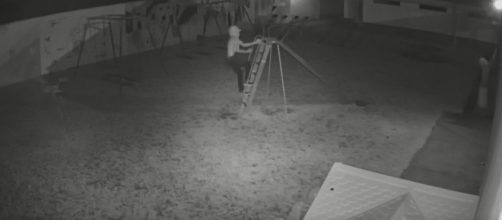 Invasor decidiu brincar no escorregador de creche no interior de SP. (Reprodução/TV TEM)