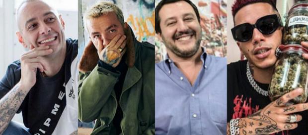 Fabri Fibra, Salmo, Matteo Salvini e Sfera Ebbasta. Fabri Fibra, Salmo, Matteo Salvini e Sfera Ebbasta.