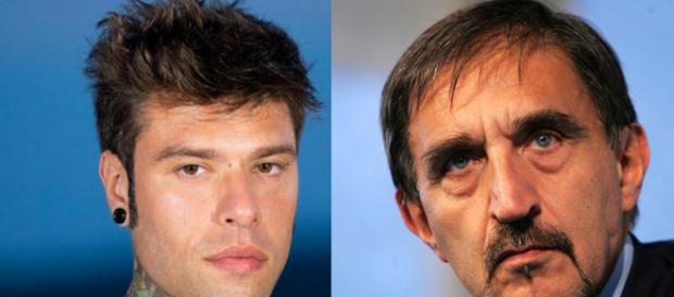 Fedez a sinistra, Ignazio La Russa a destra. Fedez a sinistra, Ignazio La Russa a destra.